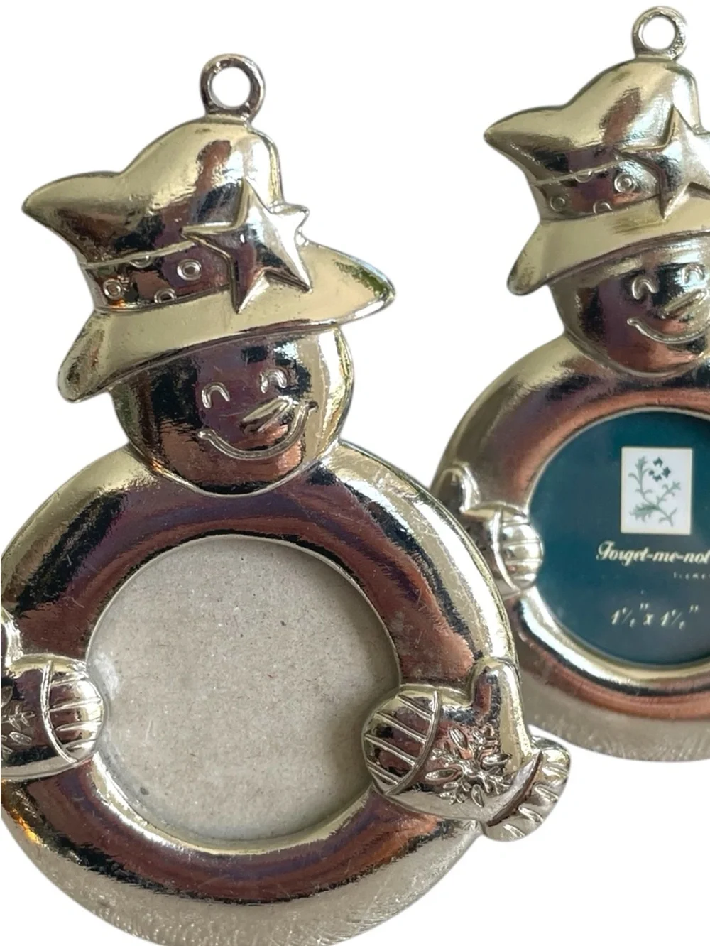 Two miniature snowman picture frames by forget me not, can stand up or hang